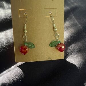 Charming Handmade Red and Green Cherry Earrings